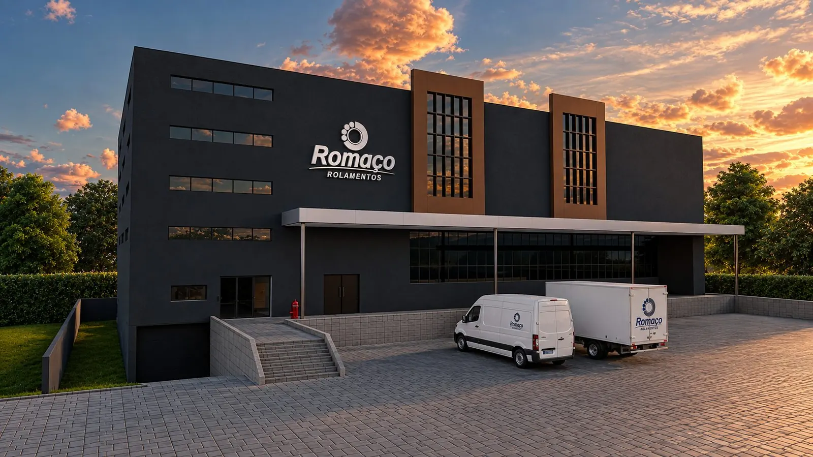 Render da fachada da nova unidade da Romaço em Curitiba